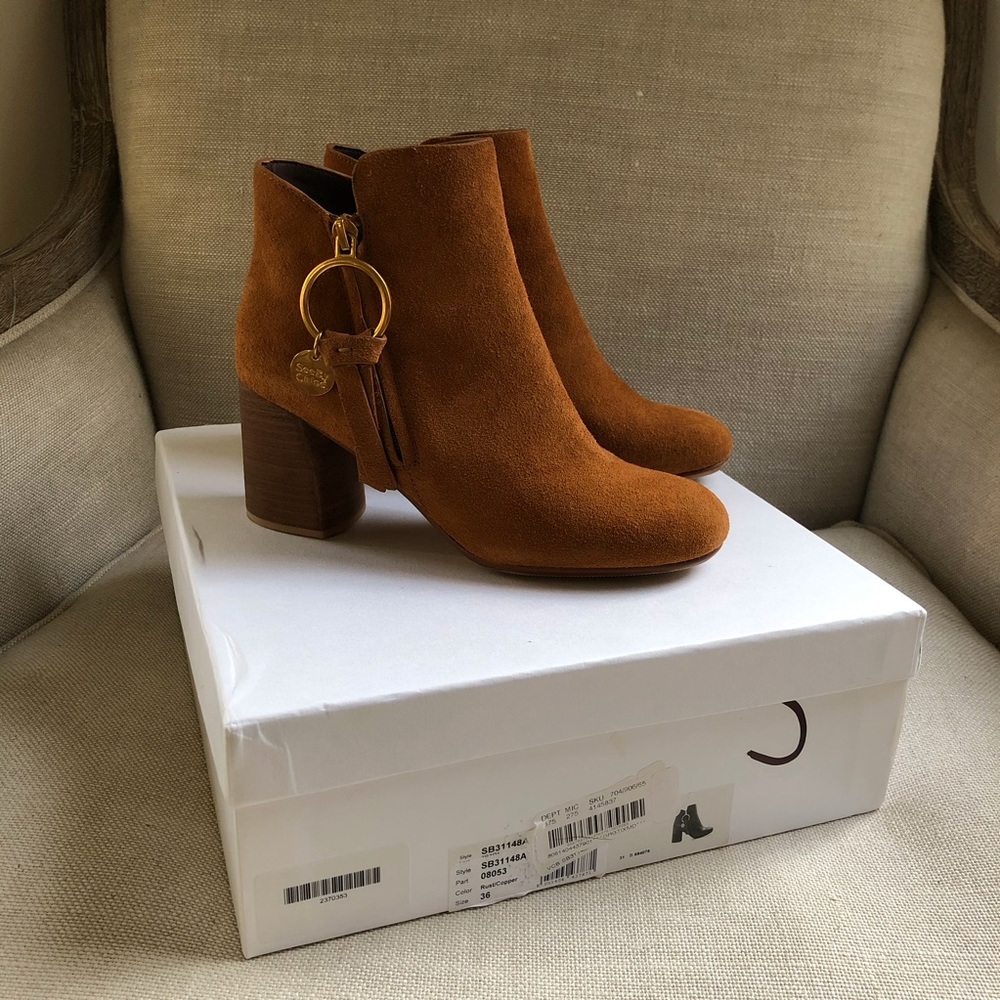 See by Chloe Ankle Boots Block Heel Suede O Ring - Picture 2 of 8